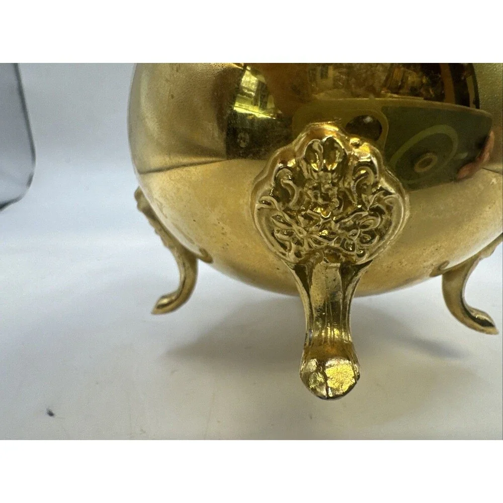 Vintage Footed Brass Metal Footed Creamer & Sugar Bowl   Set